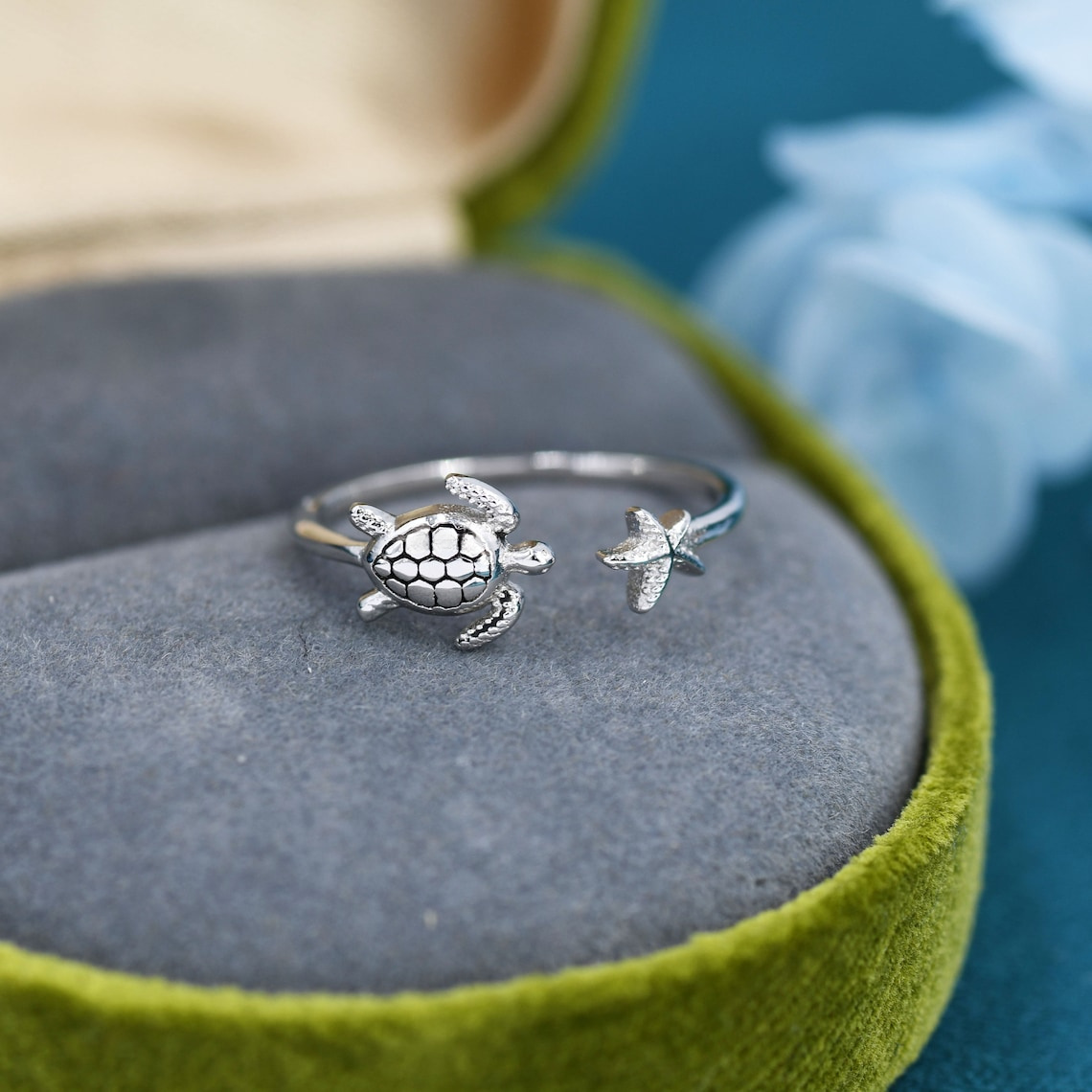Sea Turtle & Starfish Marine-Themed Ring